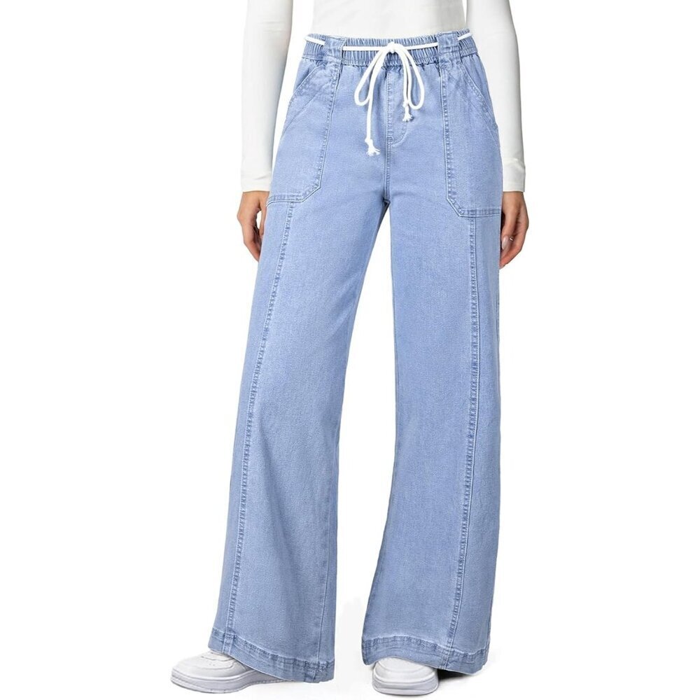 Women Wide Leg Jeans Stretch Denim High Waisted Casual Pants 14